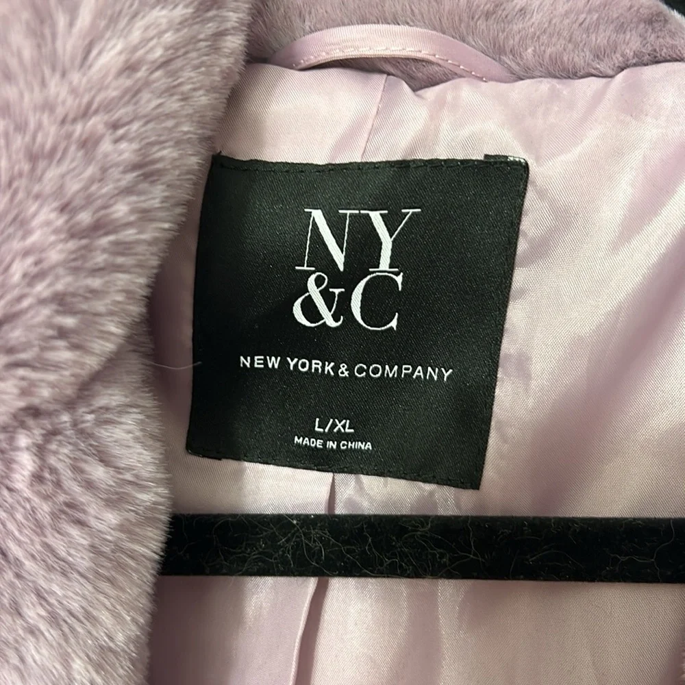 New York And Company purple Faux Fur Ultra Soft Mid length Coat Size L/XL - NEW - Picture 3 of 6